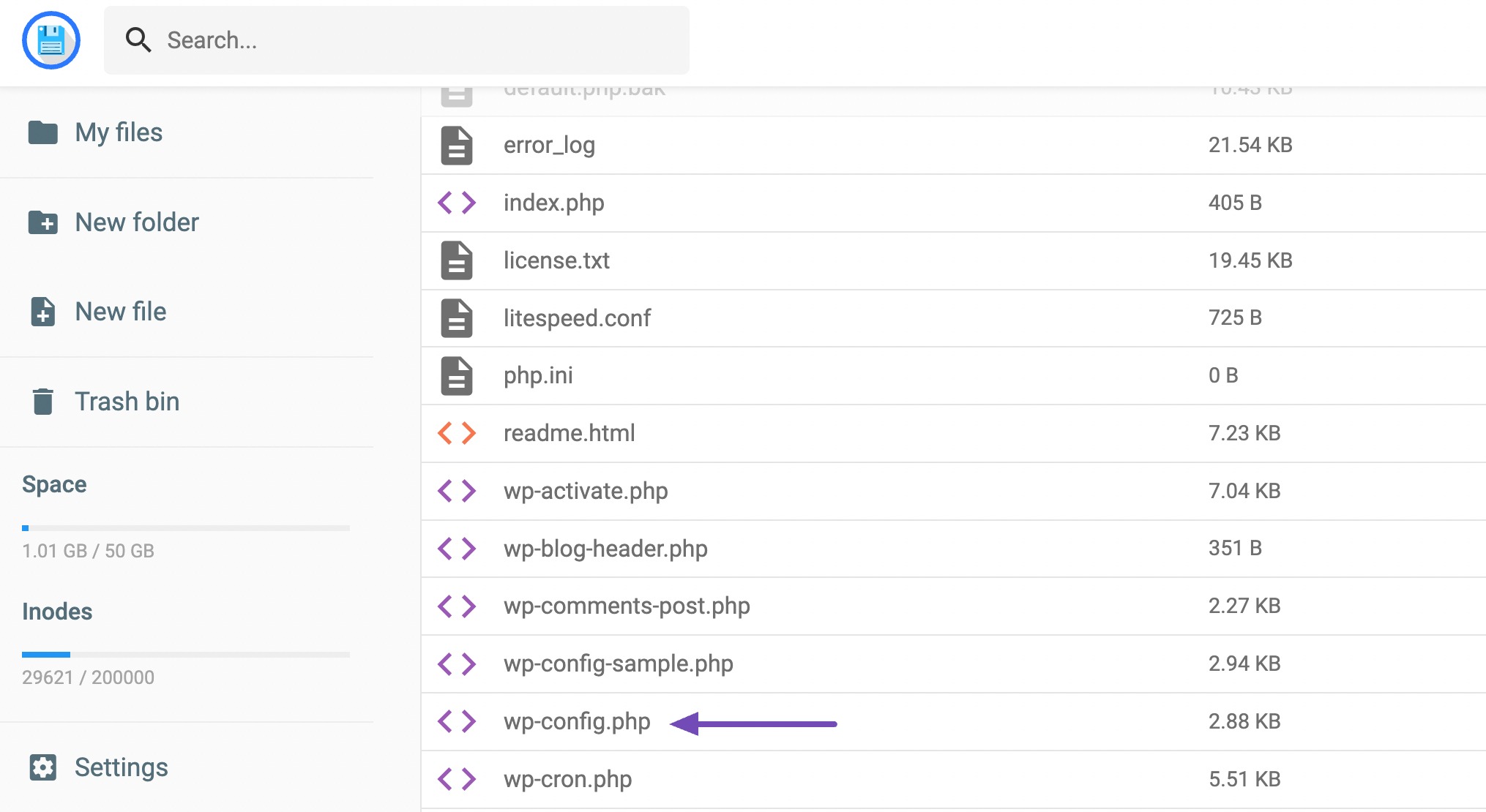 locate wp-config.php file