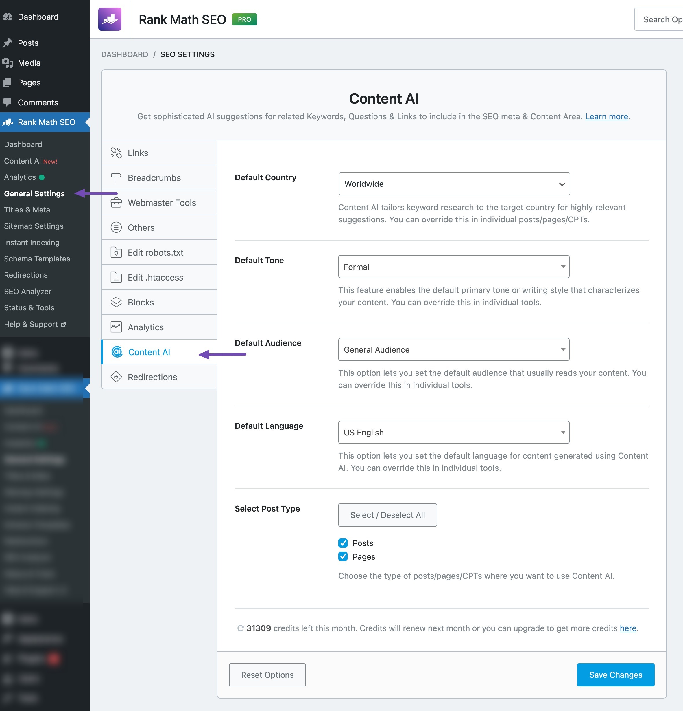 Content AI settings