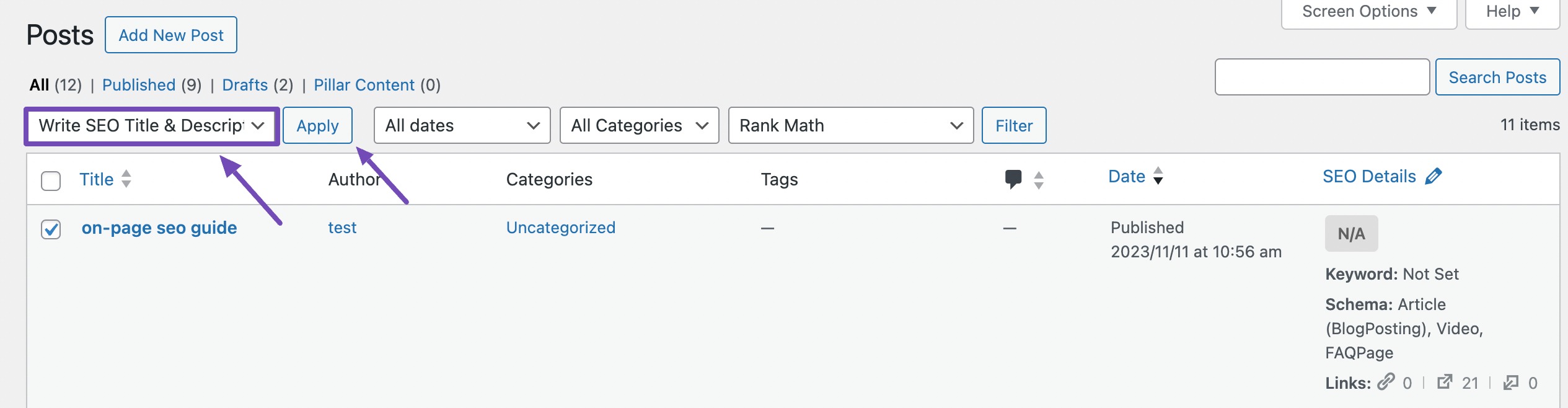 select the Write SEO Title & Description with AI option 