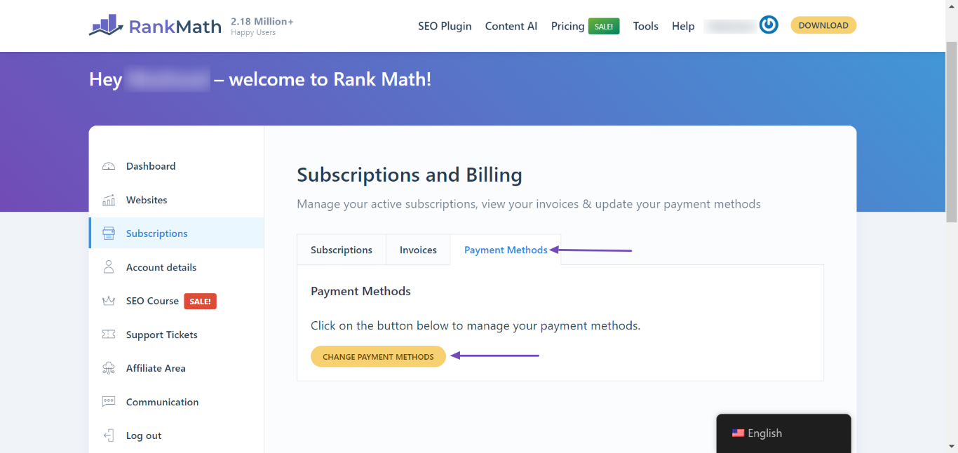 Change Rank Math Payment Methods