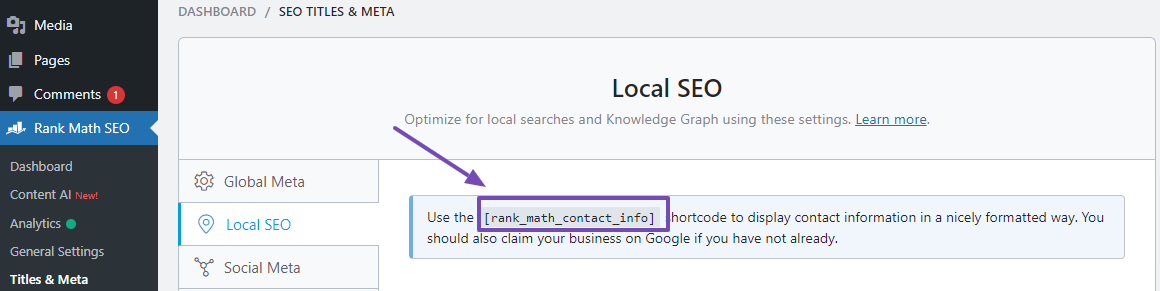 Rank Math contact info shortcode