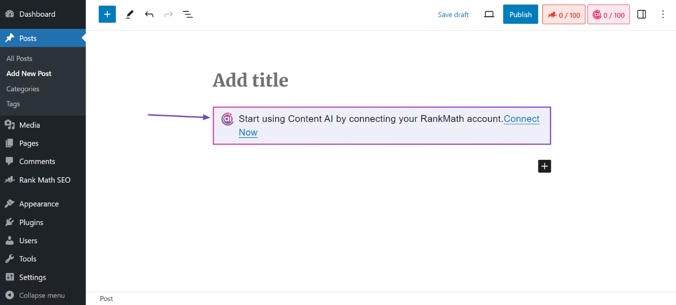 Start using Content AI by connecting your RankMath account