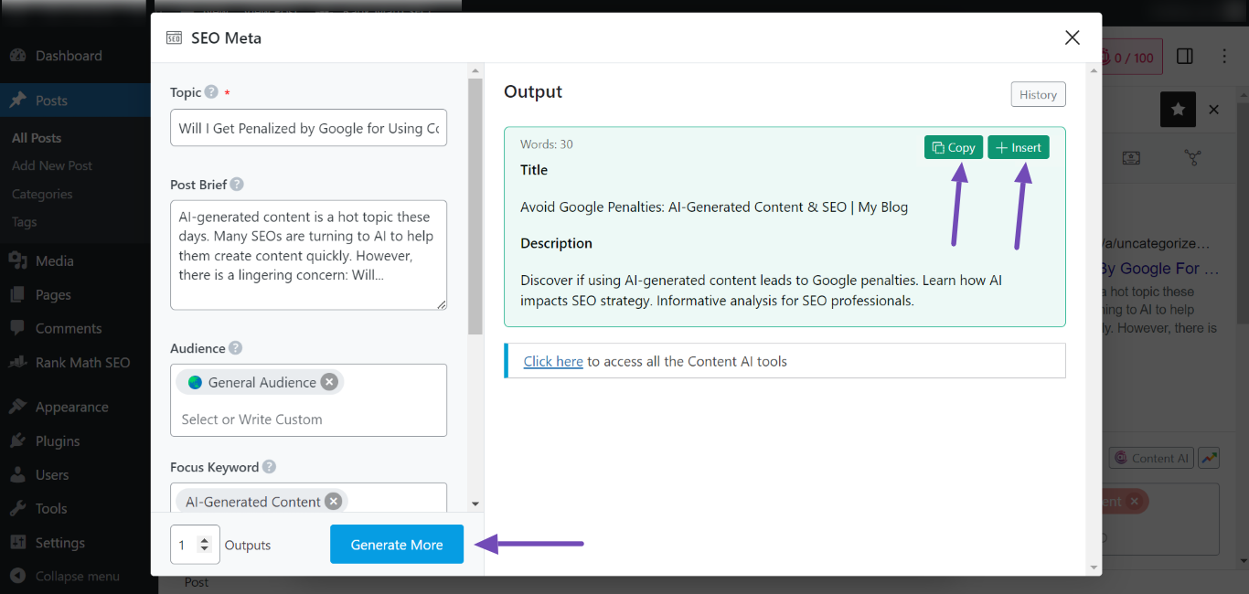 The SEO meta AI tool will present you with some options