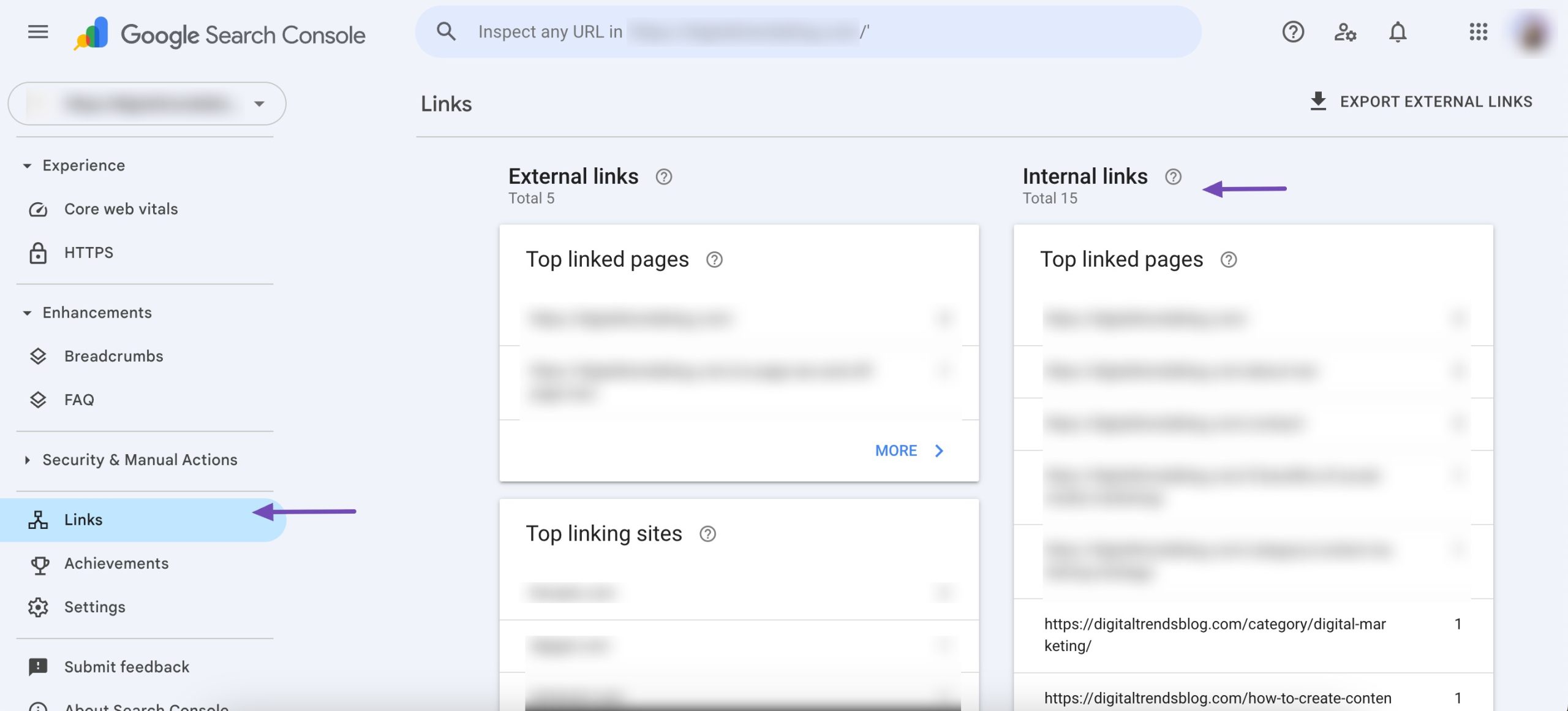 Internal Links in Google Search Console