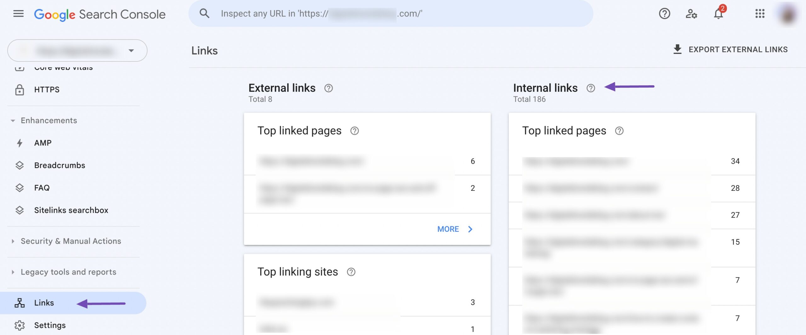 Internal Links in Google Search Console