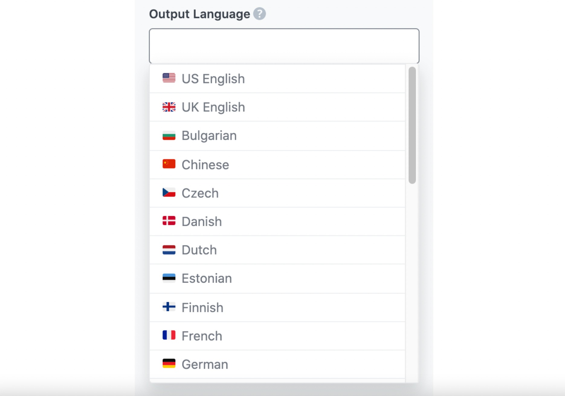 Select Output Language