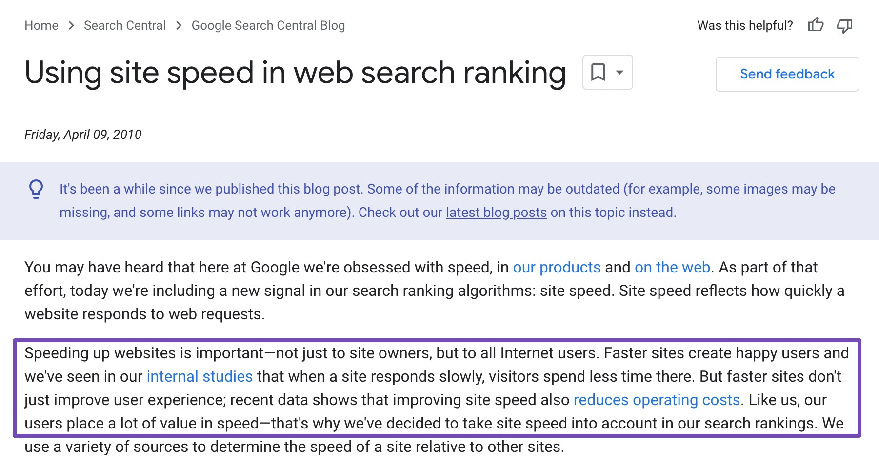 Google's site speed guidelines