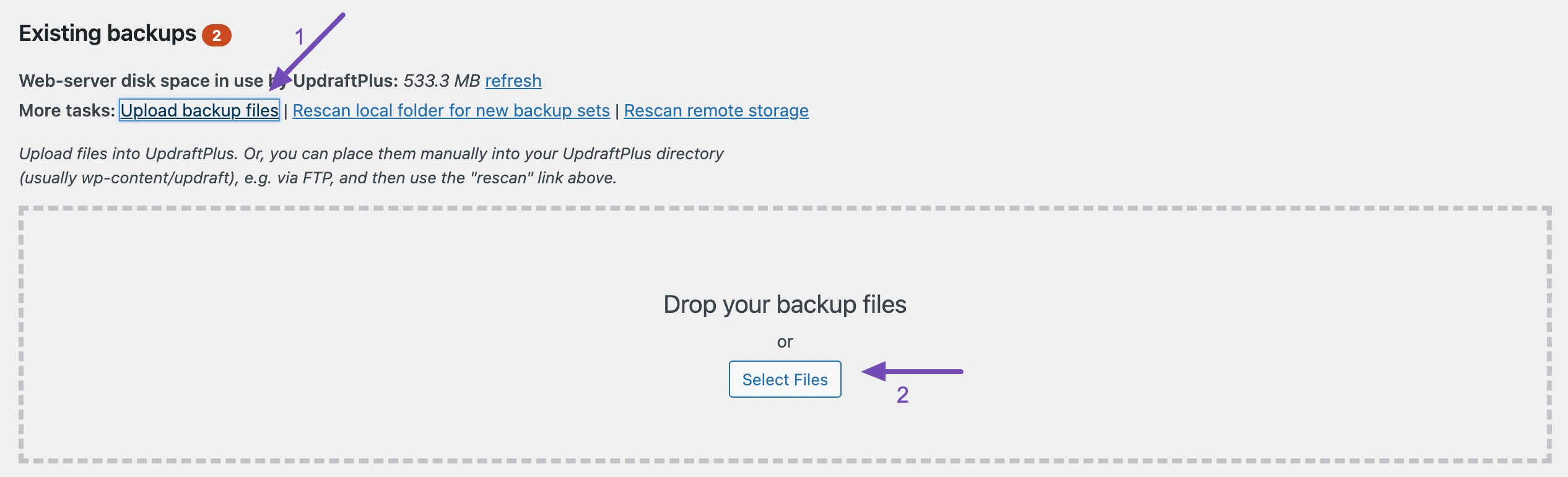 Upload backup files