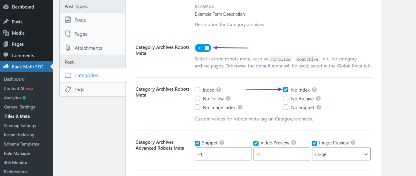 Choose the No Index option