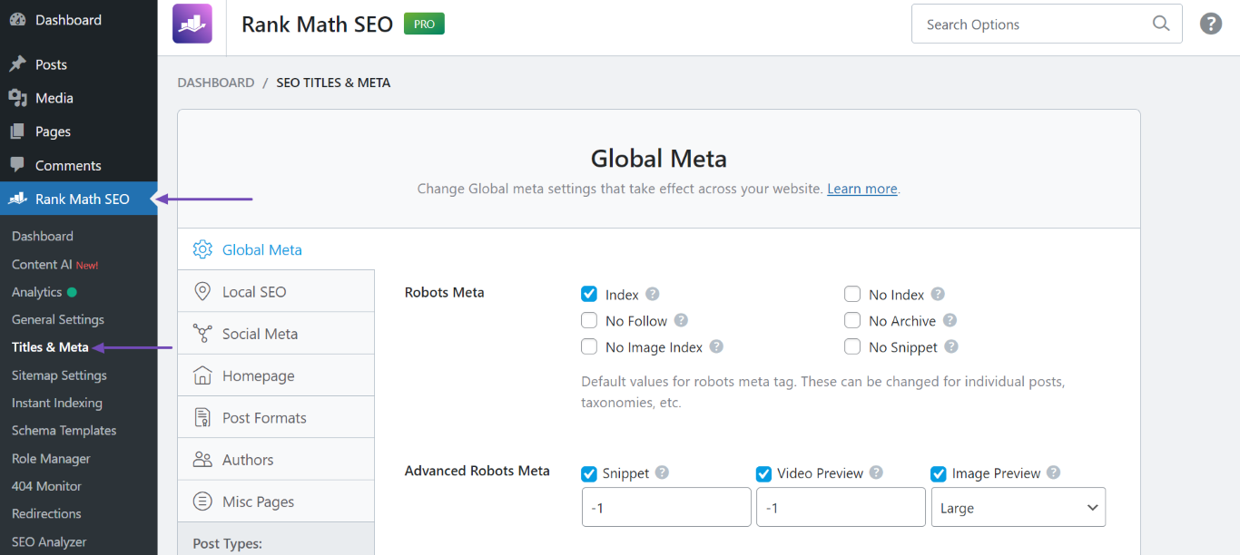 Navigate to Titles & Meta