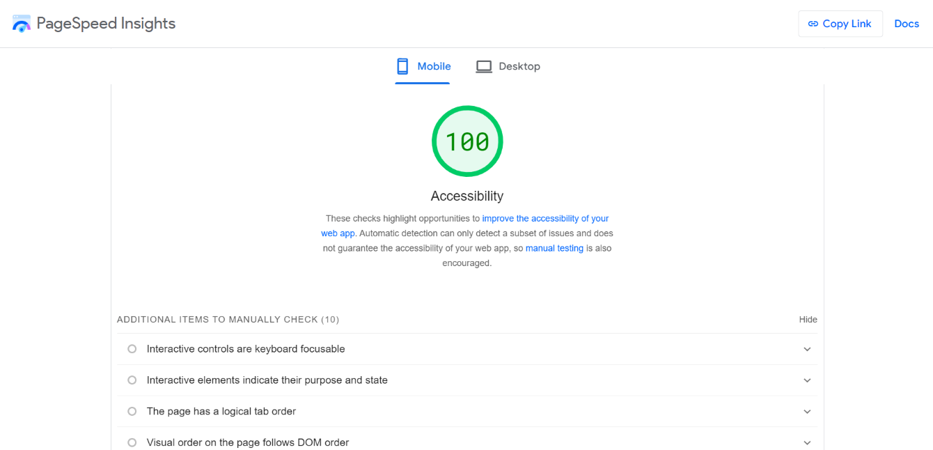 PageSpeed Insights Accessibility audit