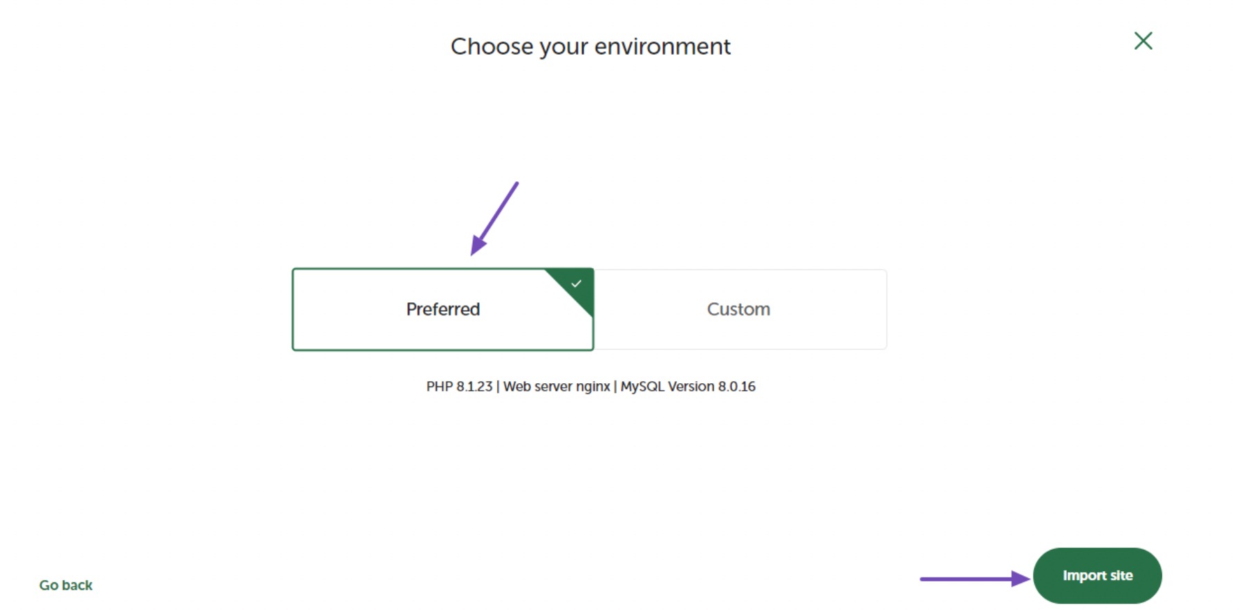 Sélectionnez un environnement