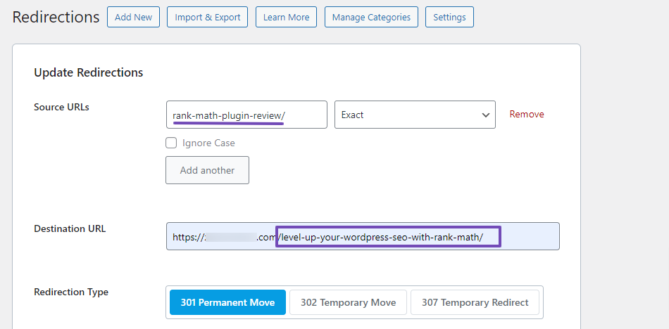 add proper destination URL