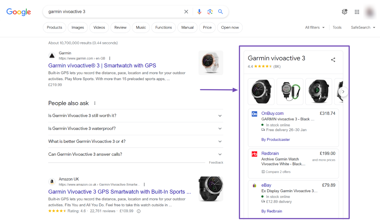 product displayed in the product knowledge graph