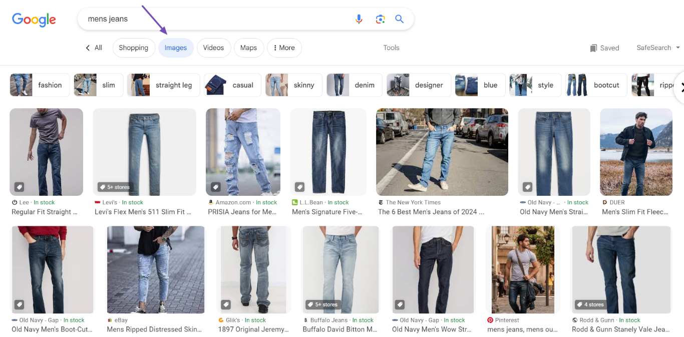 product displayed on the Google Images results page