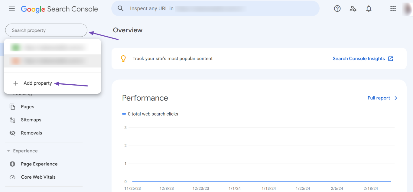 Add property in Google Search Console