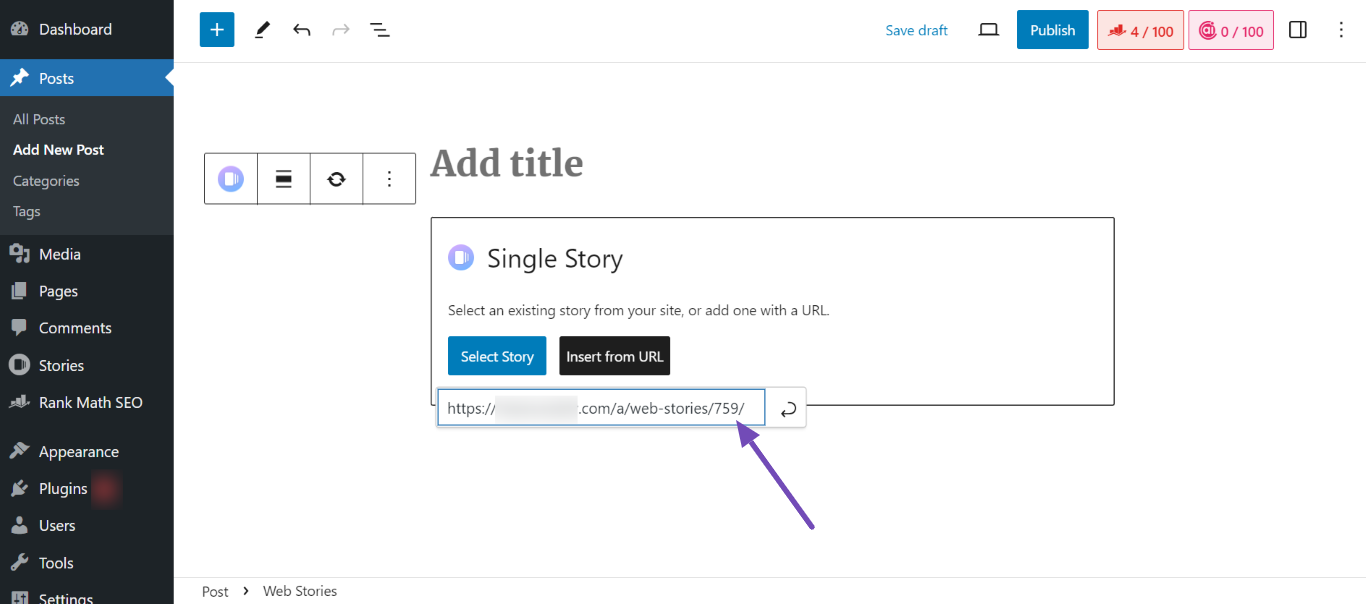 Paste the web stories URL and click Enter