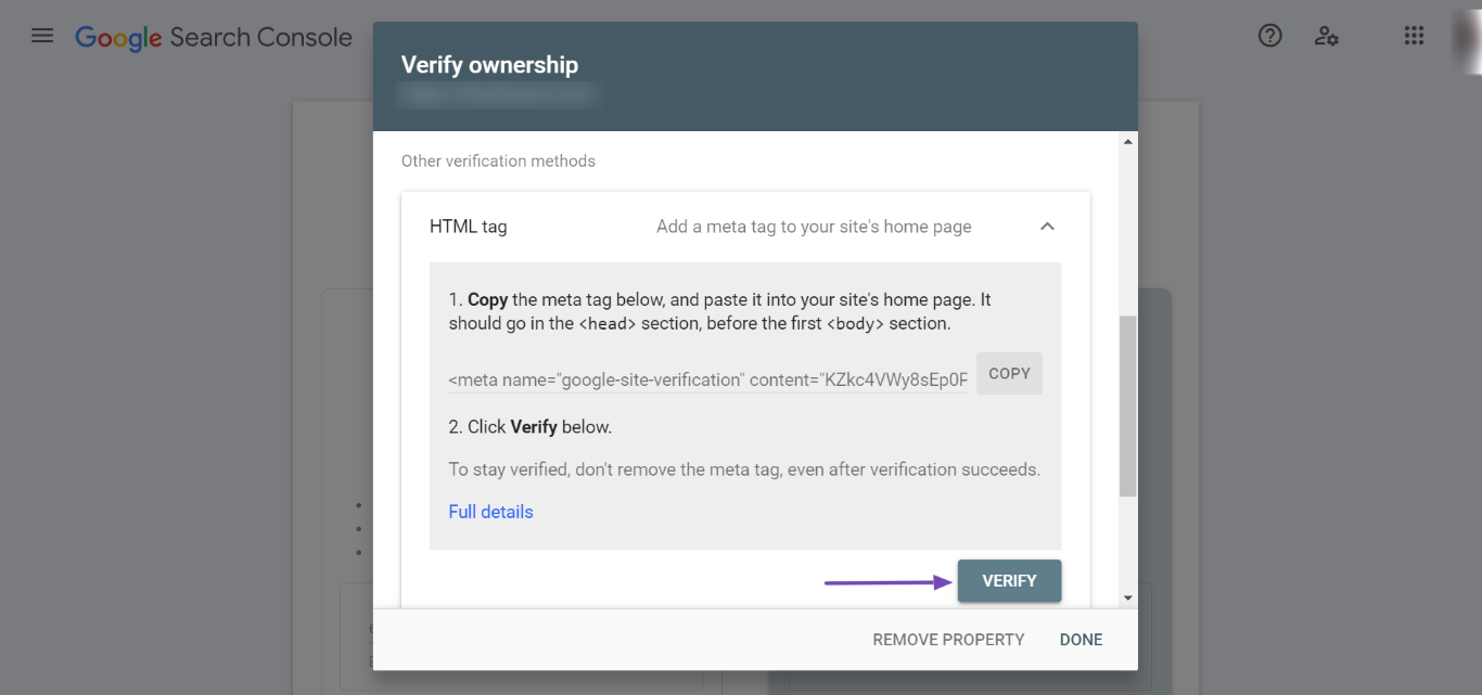 Verify site in Google Search Console