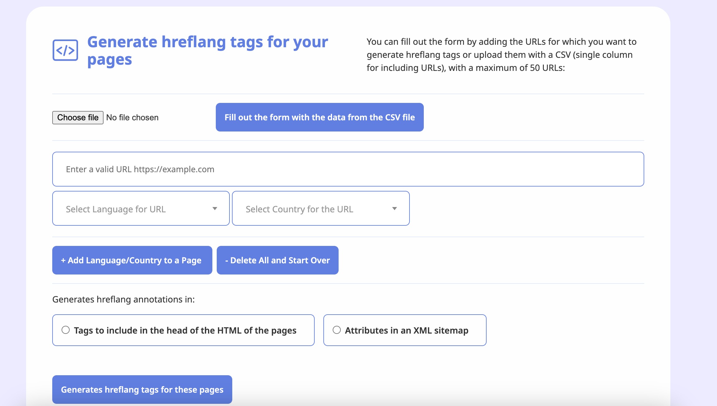 Hreflang tag generator