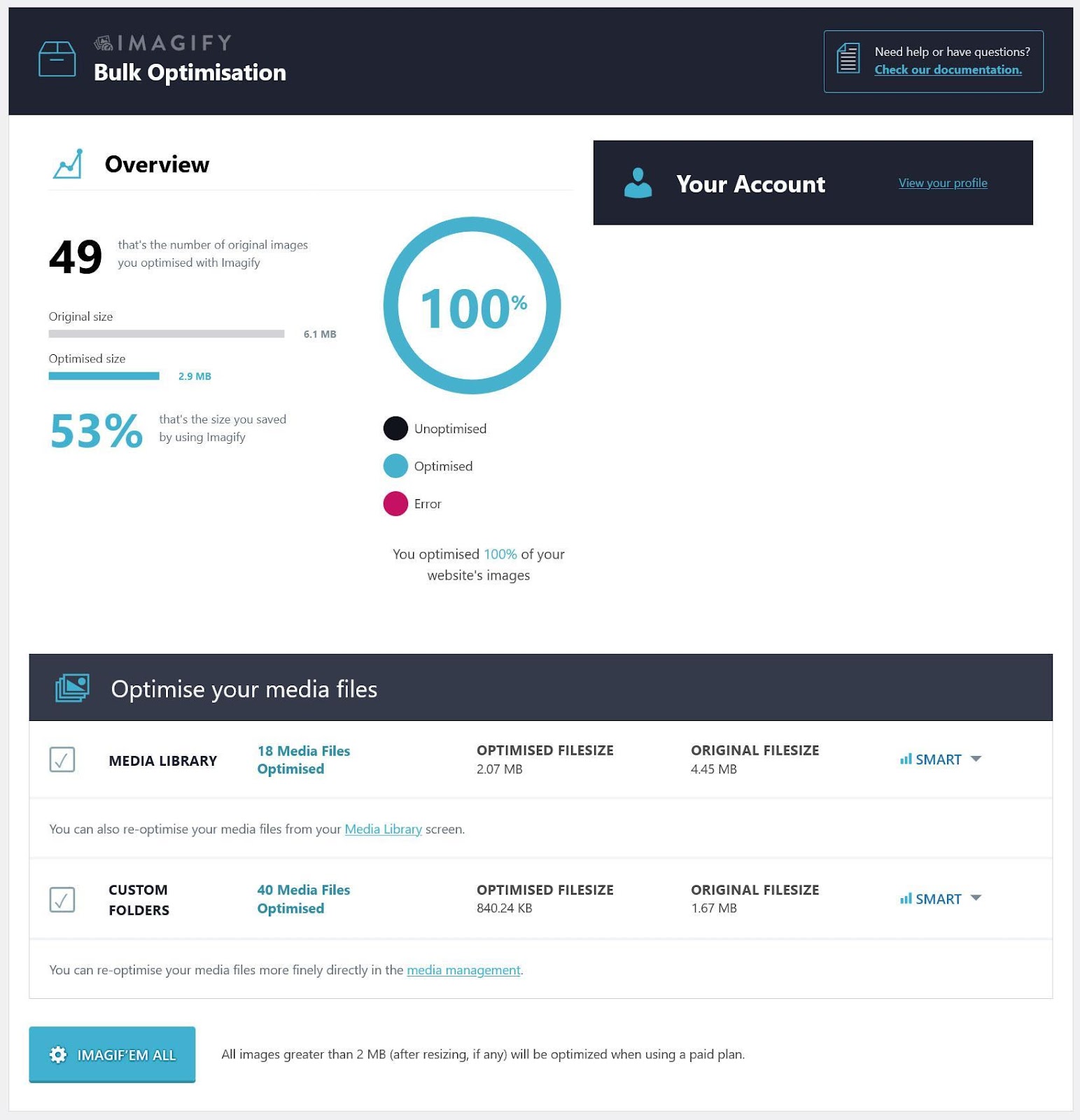 Image optimization in Imagify