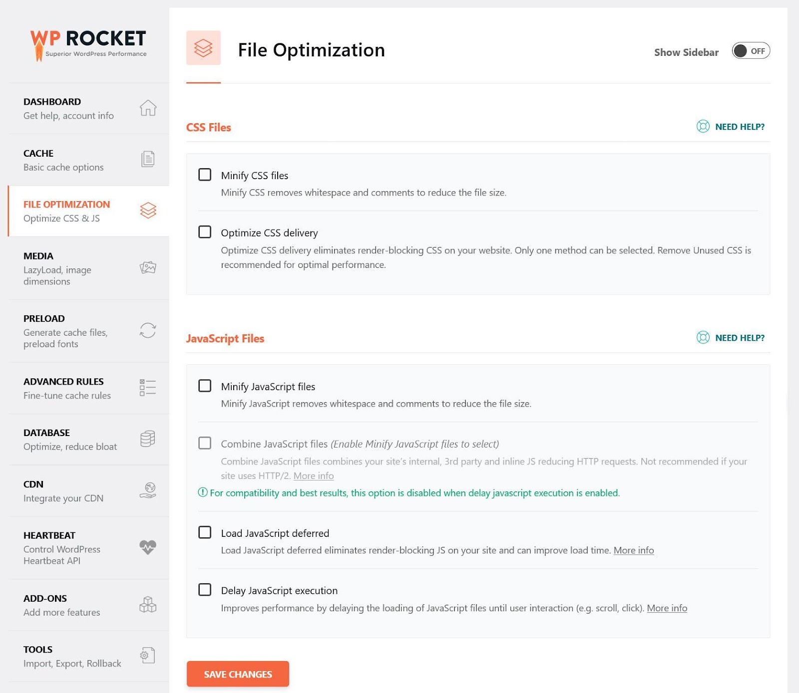 File Optimization in WP Rocket