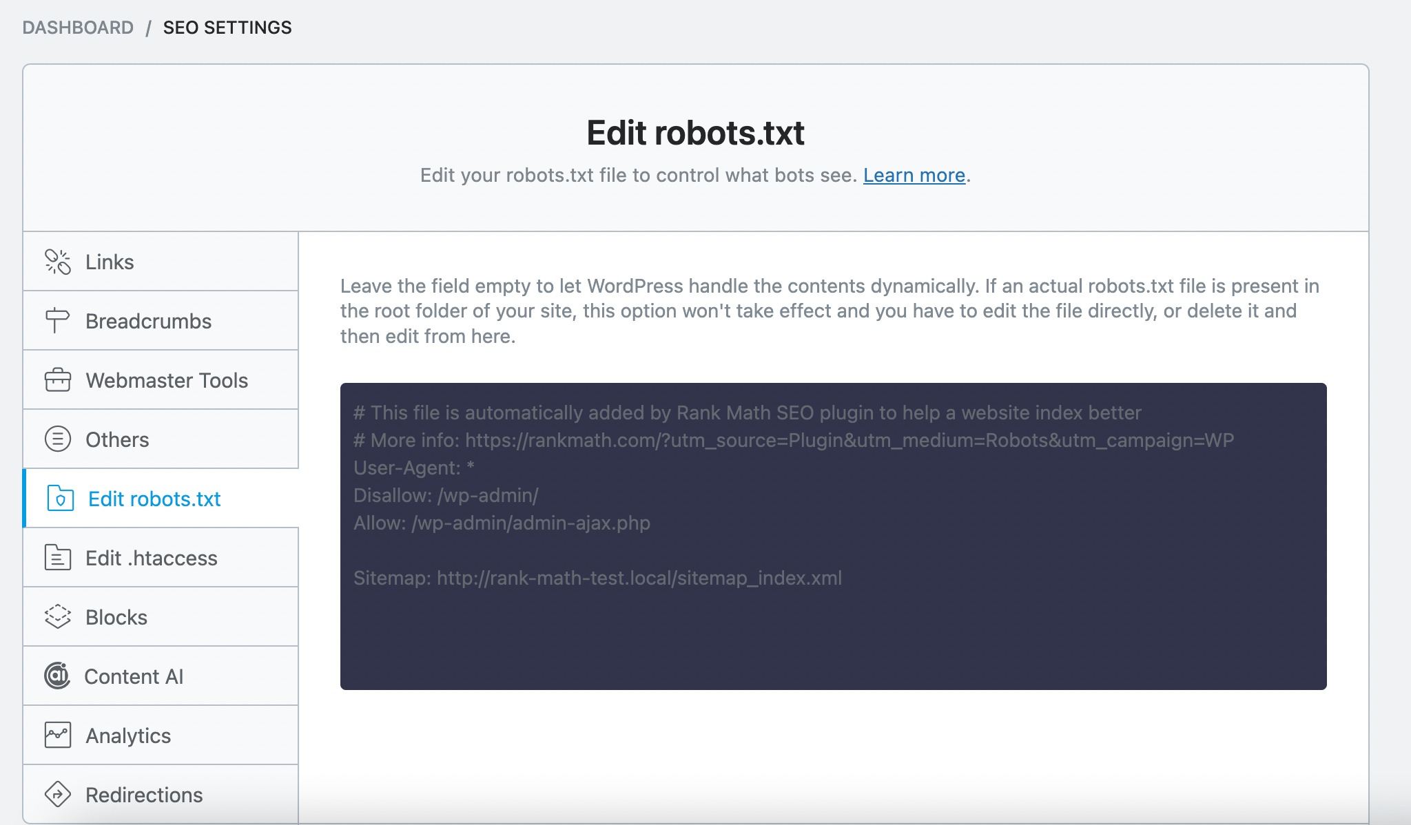 Edit robots.txt file