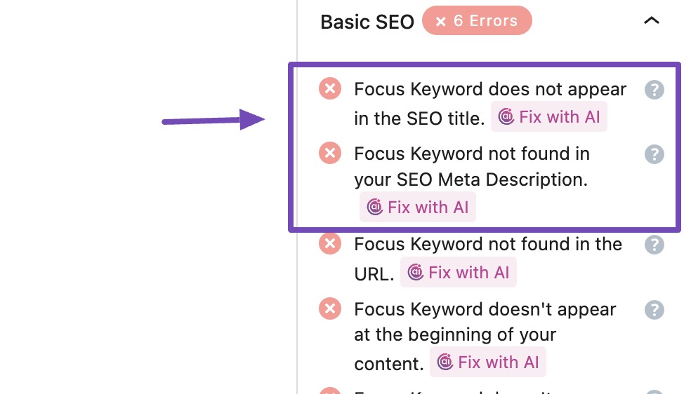 Focus Keyword not found in your SEO Meta Description