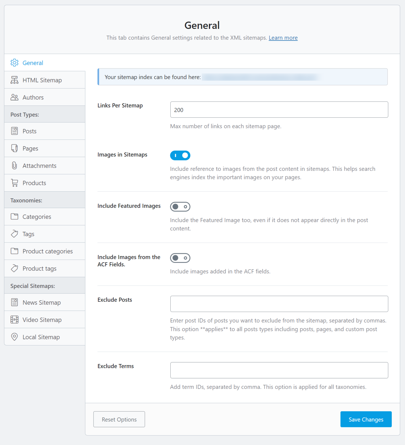 Rank Math SEO sitemap settings