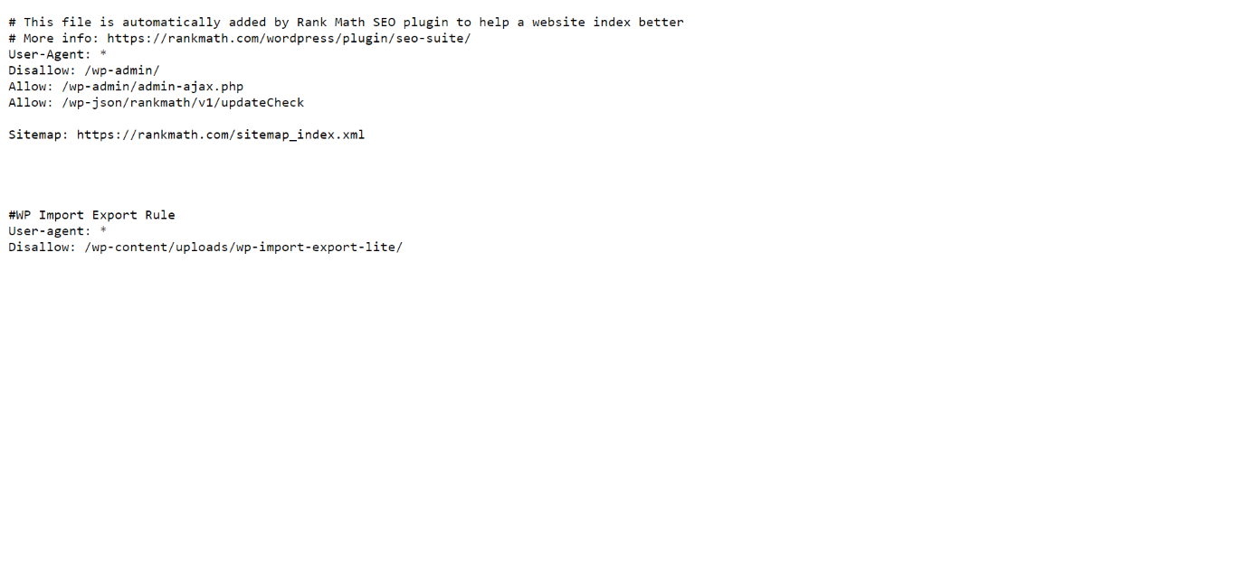 Sample of the robots.txt file