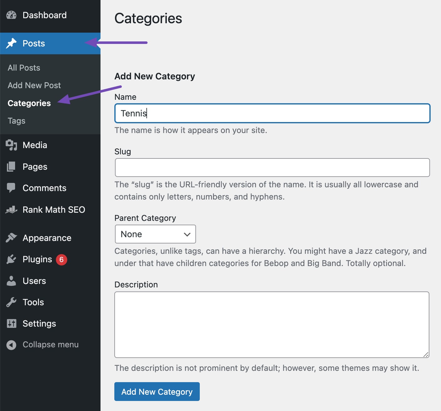 Add category in WordPress