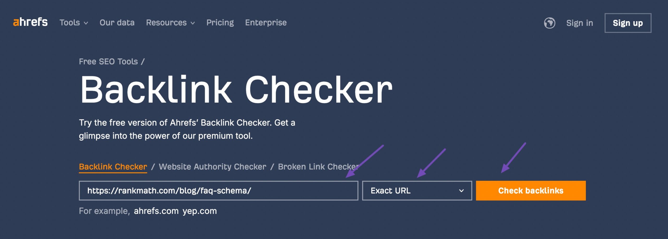 Ahrefs Backlink Checker tool