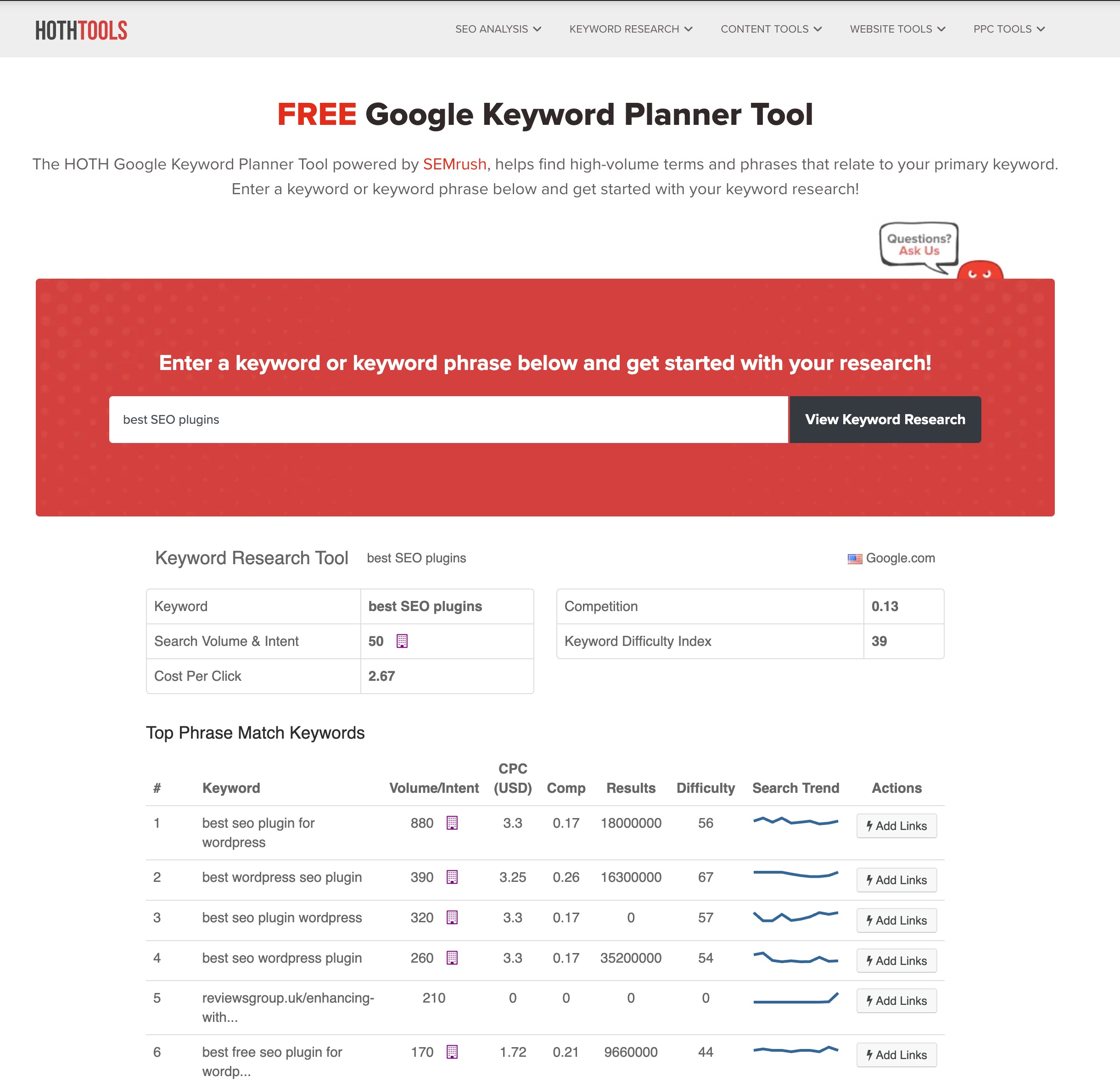 The Hoth's Google Keyword Planner Tool