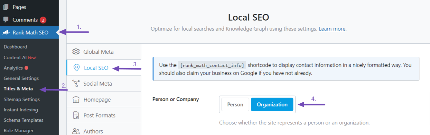 navigate to Local SEO settings