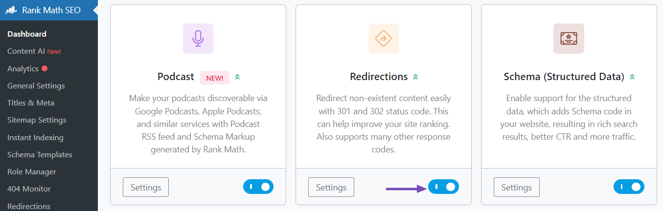 Enable Redirections module