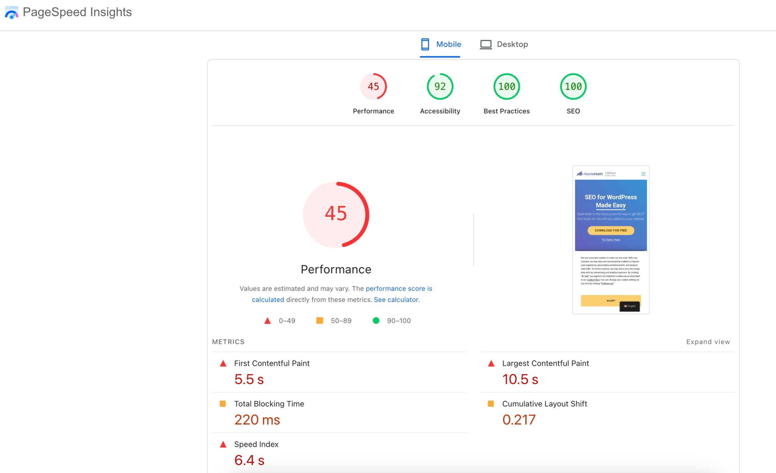 PageSpeed Insights tool