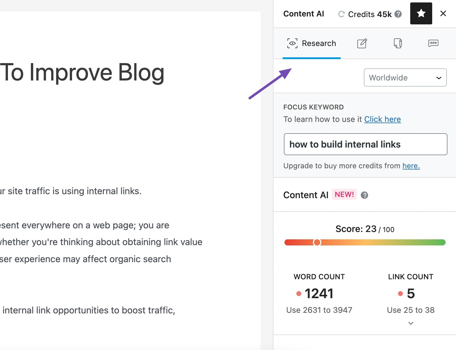 Research feature in Rank Math