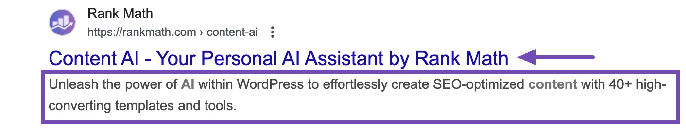 Meta title and description in SERP.