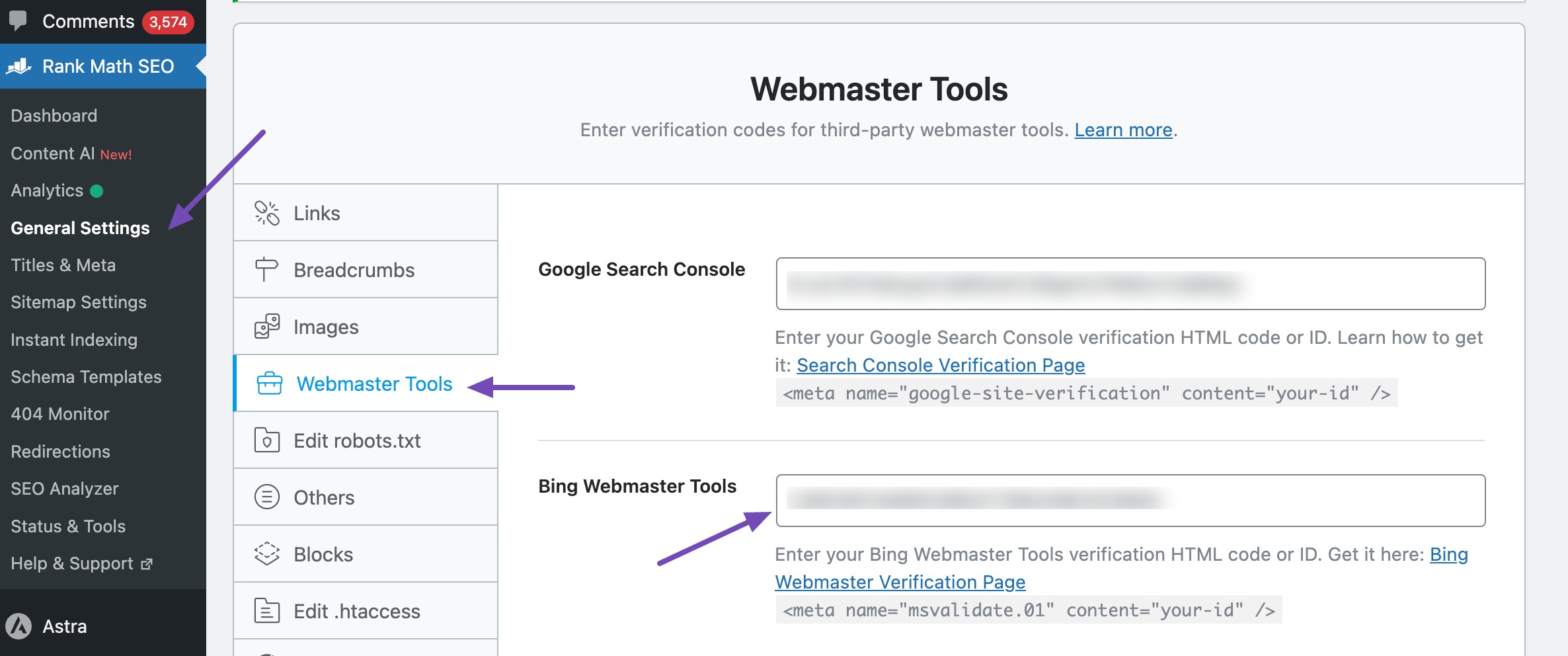 Webmaster Tools in Rank Math