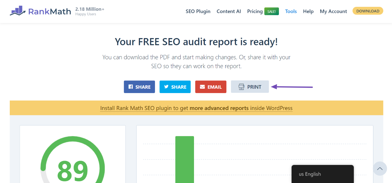 Click PRINT in the free SEO Analyzer