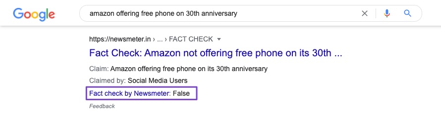 Google Facts check rich snippet example
