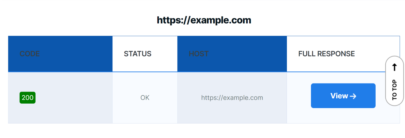 Ejemplo de una herramienta de verificación de estado HTTP que muestra el código de respuesta 200 OK