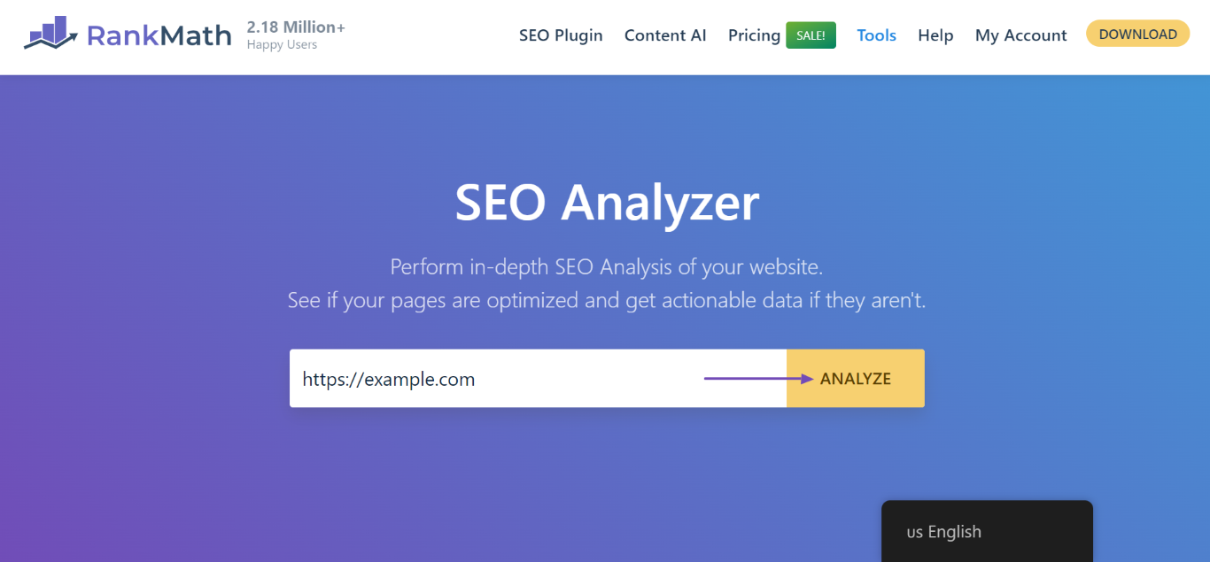 Sample of the free SEO Analyzer