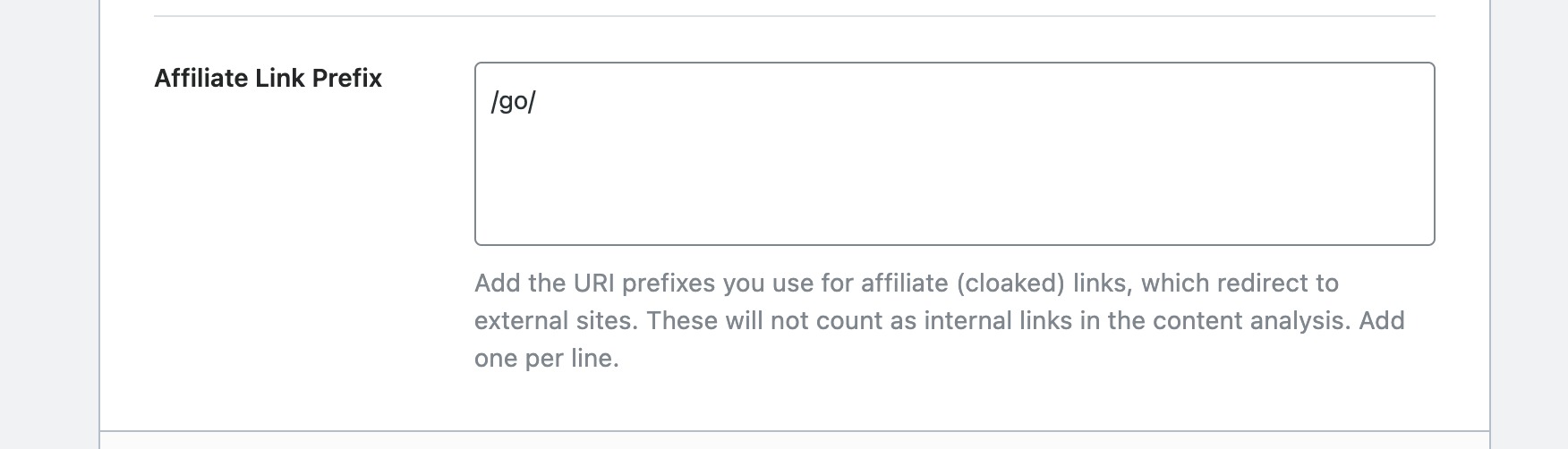 Affiliate Link Prefix option in Rank Math