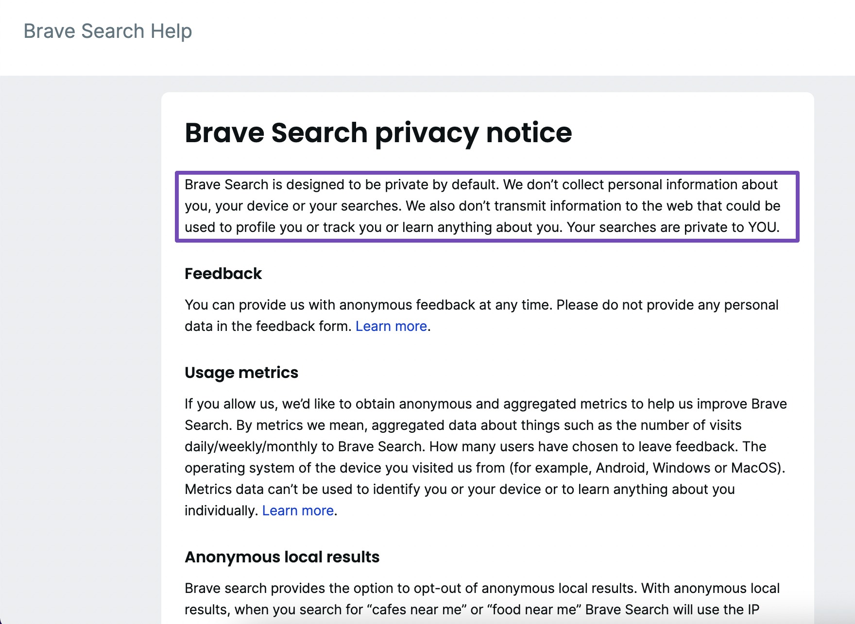 Brave Search Privacy notice