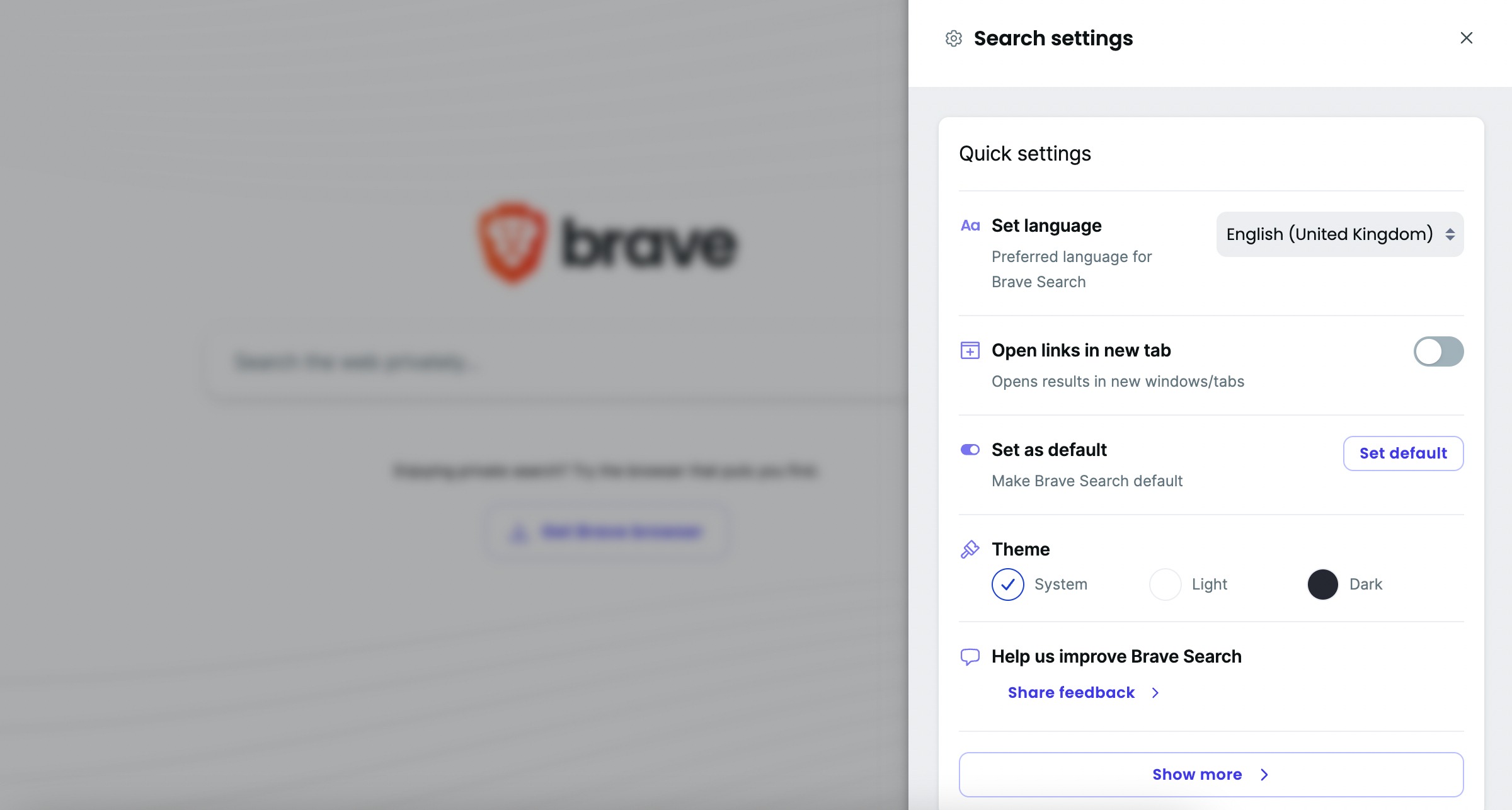 Brave Search settings