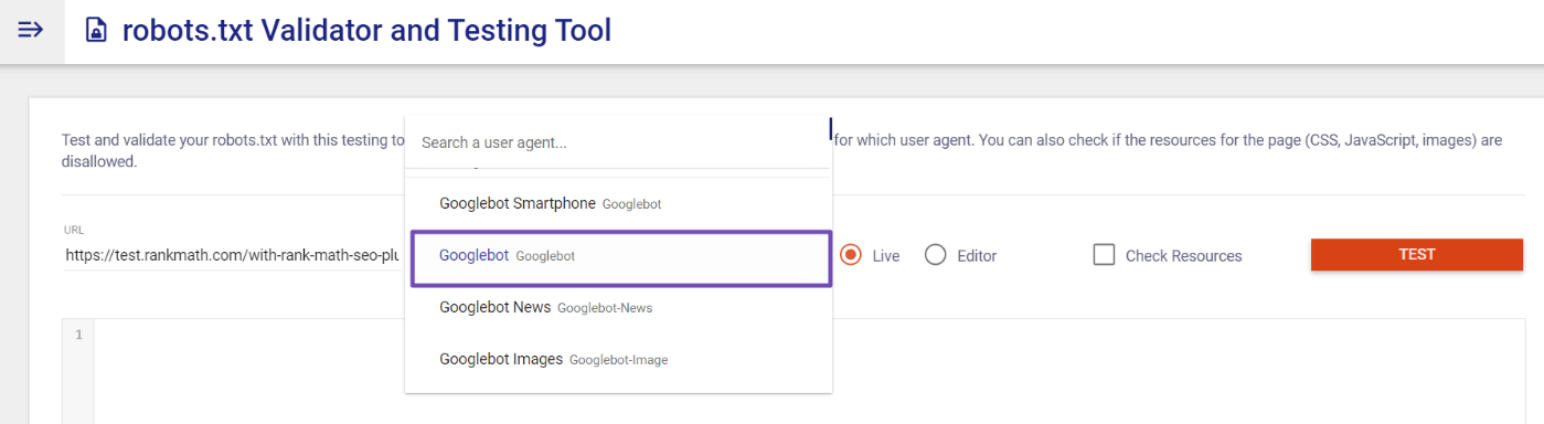 Select Googlebot as user agent in robots.txt