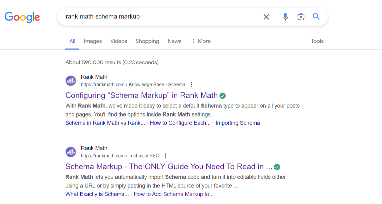 An Rank Math Article rich snippets on Google