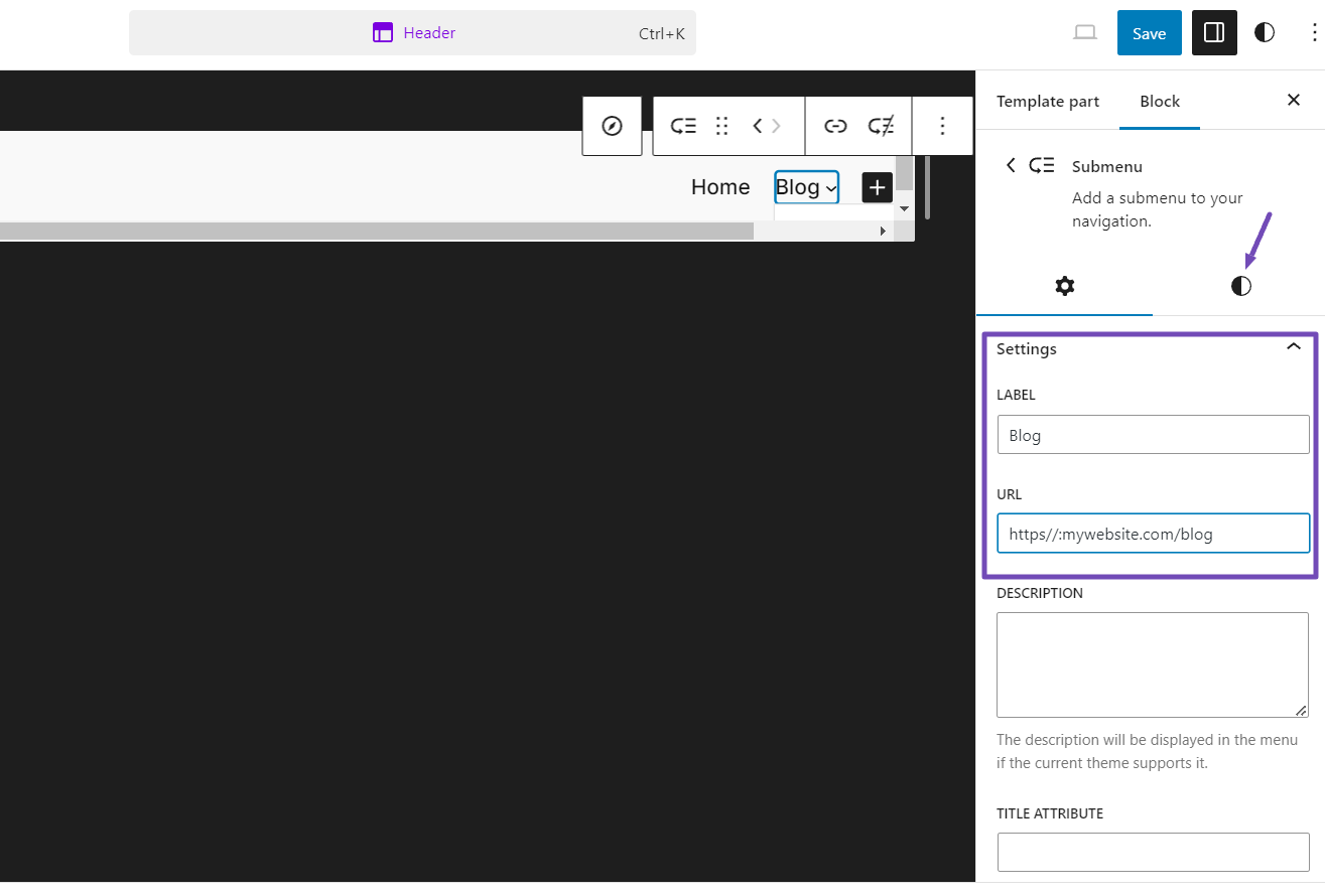 Settings in Block