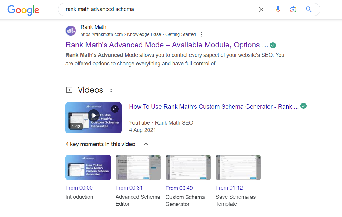 A video rich result snippet on Google