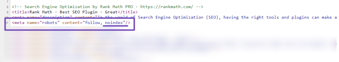 Inspecting the page's source code to verify a noindex tag